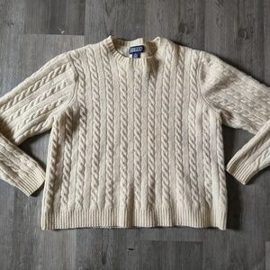 Lands' End Ivory Cable Knit Crewneck Sweater
